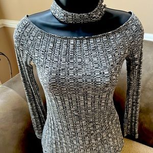 Bebe Off Shoulder Choker Sweater Size M Black/Gray $30 or BEST OFFER